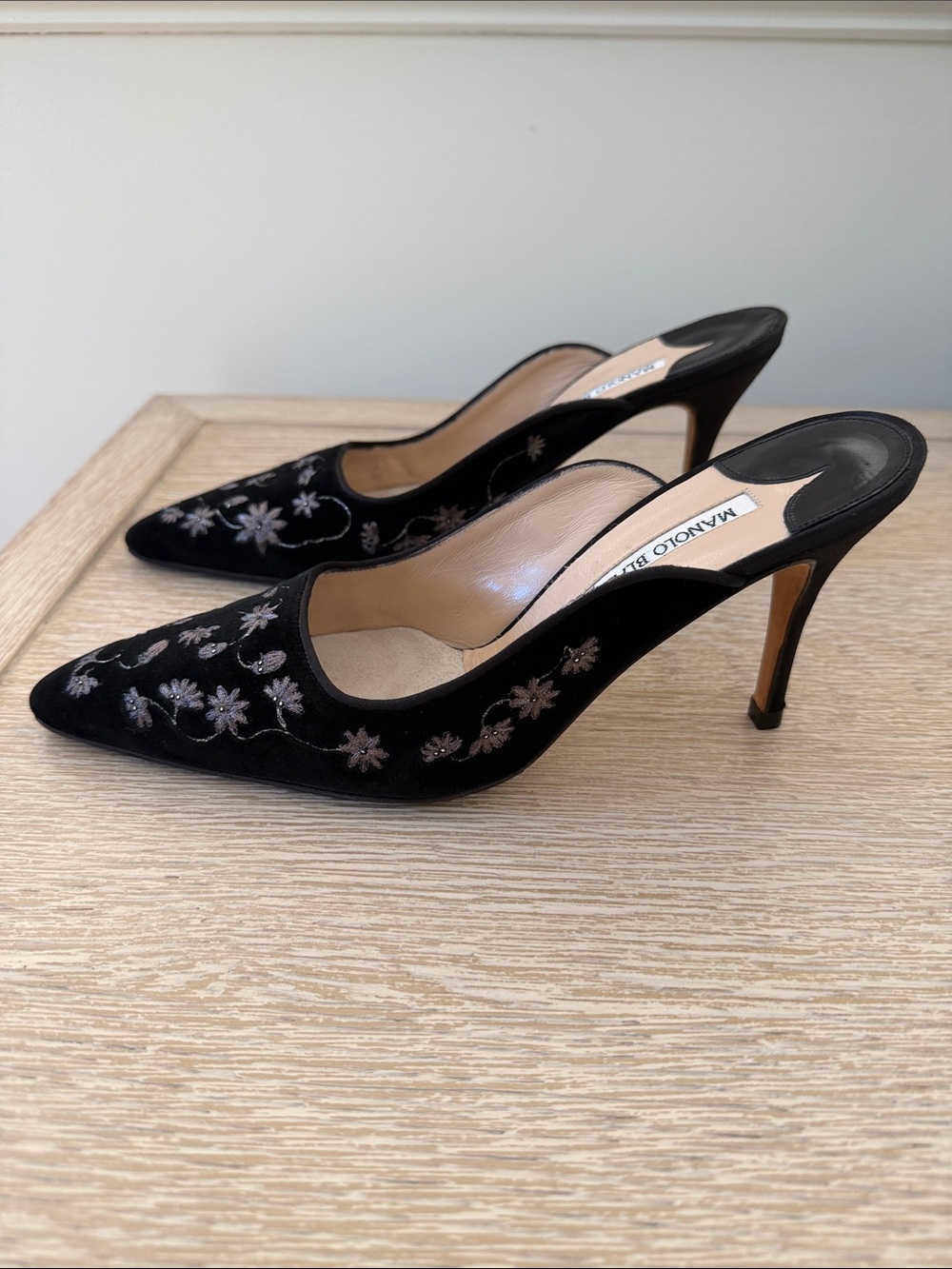 Satin and velvet Manolo Blahnik mules